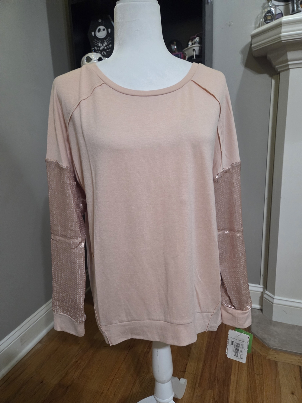 love on a hanger Blush Pink Sequin-Sleeve Sweatshirt